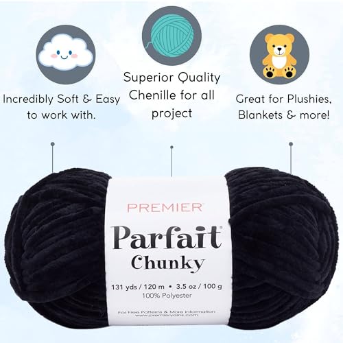 Premier Yarns Parfait Chunky Black 1150-10 (3-Skeins - Same Dye Lot) Weight S Bulky #6 Polyester Yarn for Crocheting and Knitting with Project Bag - Thumbnail 2
