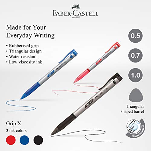 Faber-Castell Grip X Ergonomic Ballpoint Pen Pack Of 3 (1.0Mm - Blue, Red, Black) Triangular Barrel, Fatigue Free Writing, Super Smooth #TOP1