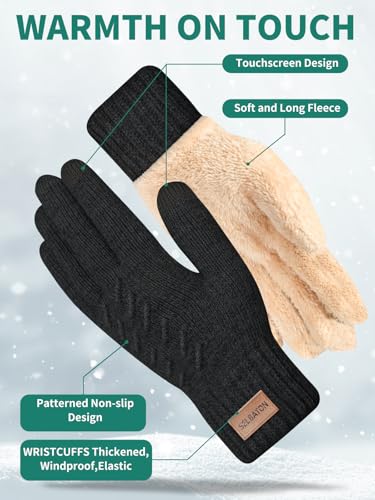 SELBATON Handschuhe Winter für Damen und Herren mit Wolle Verzweigung Strick Elastisch Touchscreen Winterhandschuhee für Kaltes Wetter zum Laufen zum Skifahren Fahren