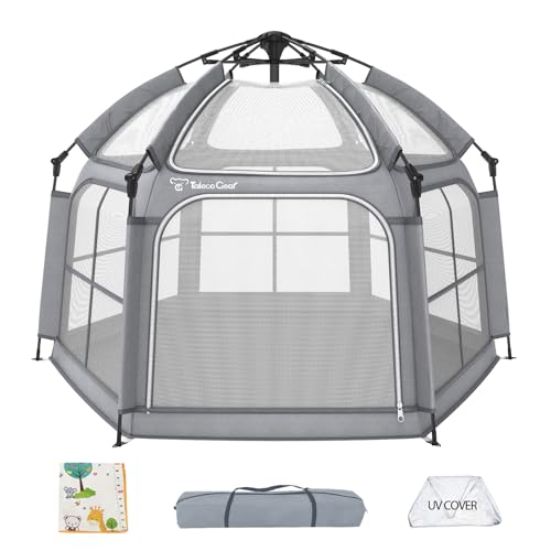 Image of Baby Playpen with Canopy - Instant Pop-Up Portable Play Yard with Mat for Infants & Toddlers, Lightweight Foldable Indoor Outdoor Playpen Tent for Beach Camping Travel, Includes Carry Bag & Anchors