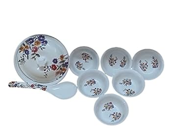 Furniture World Pudding Dinner Set Melamine Full Size Dinner Plates Set Quarter Serving Plate & Serving Bowl for Dinnerware & Dinning (Set of 9 Pcs) (Design 5)