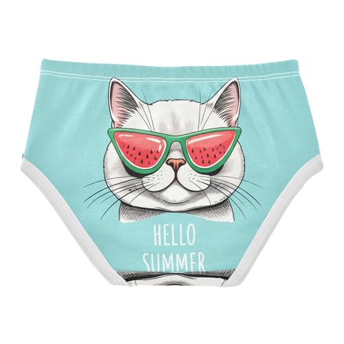 Cute White Cat Turquoise Blue Panties Little Girl Toddler Underwear Custom Cotton Animal Briefs Girls Undies 2t2