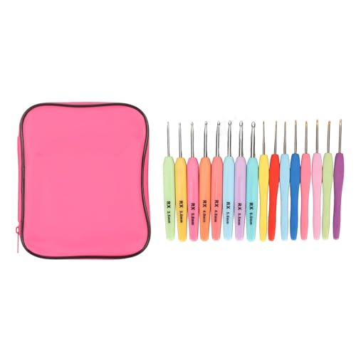 Juego de 16 ganchos ergonómicos de ganchillo, agujas de ganchillo de aluminio con funda, herramientas de manualidades para principiantes y ganchillos experimentados