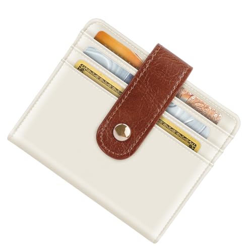 Image of Small Wallets for Women Slim Minimalist Bifold Credit Card Holder | Compact Zipper Coin Purse for Ladies RFID Blocking Mini Travel PU Leather Card Case Gifts for Mom, Brown & Cream