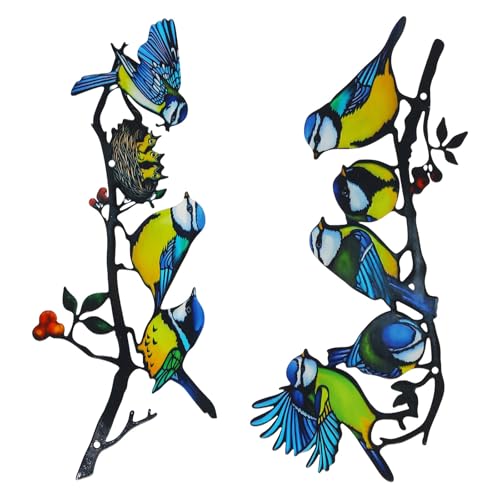 Escultura mural de pared de metal Toddmomy de 2 piezas con diseño rústico de pájaro y hojas