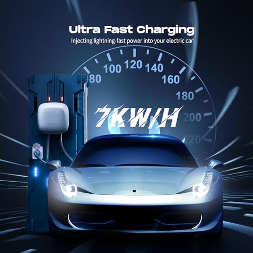 vdlpower chargeur voiture electrique, 7kw borne de recharge type 2, station de recharge ev avec app, courant réglable 10 32a, 230v cee prise, connexion bluetooth wifi, câble de 5m, ip65, iec 62196 2