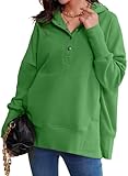 AlvaQ Plus Size Sweatshirt for Women Fashion 2025 Outfits Winter Fleece Casual Loose Button Oversized Hoodies with Pockets Plus Size Green 1X