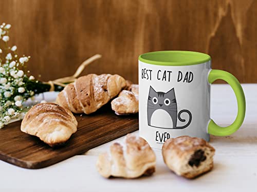 Stuff4 Best Cat Dad Ever Mug - Funny Gift for Men 11oz Ceramic Dishwasher Safe Premium Green Handle, Green - Dad - Image 2