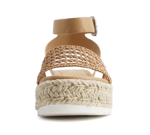 Image of Soda Topic Open Toe Buckle Ankle Strap Espadrilles Flatform Wedge Casual Sandal