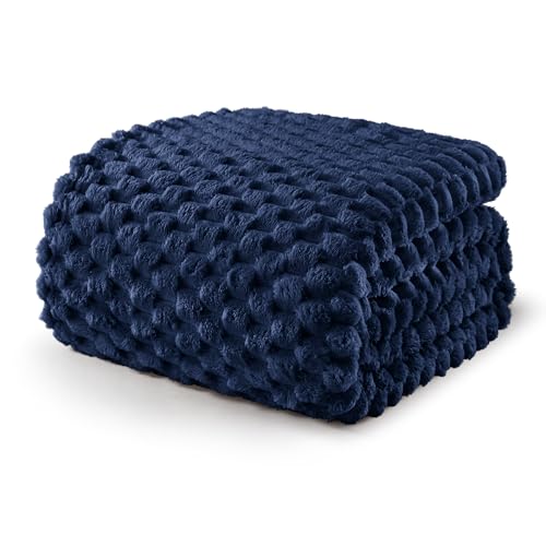Image of Exclusivo Mezcla Fleece Twin Blanket for Bed, Extra Large Fuzzy Navy Blue Bed Blankets, Soft Cozy Plush Sofa Throws for All Seasons, 90x66 Inches