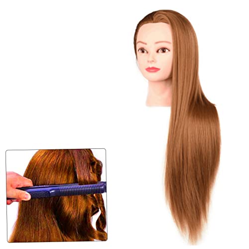Cabeza de peinado con simulación de cabello amarillo parduzco de 24 pulgadas 5