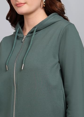 Image of Alan Jones Clothing Women's Solid Zipper Hooded Sweatshirt | Front Zip, Ribbed Hem, Lined Hood, Casual Winter Wear