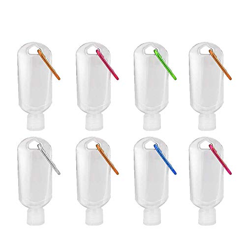 Travel Plastic Keychain Bottles,2oz/50ml Leakproof Squeeze Containers Flip Cap Small Refillable Containers for Hand Sanitizer Toiletry Shampoo Lotion Soap (8-Pack)