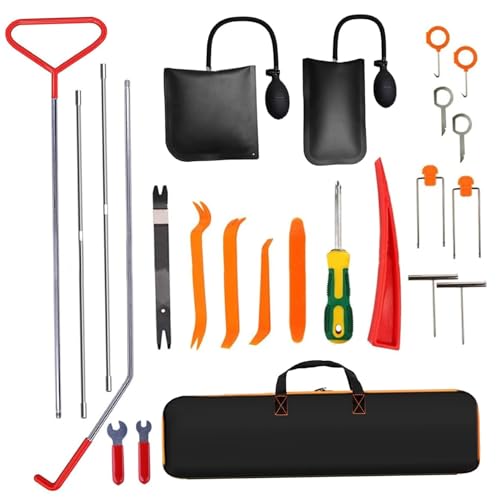 Car Tool Kit 24PCS/Set Stainless Steel Car Lockout Kit Portable Vehicle Lockout Set with Carring Bag for Air-Conditioning Outlets Audio Dashboards Auto Accessory