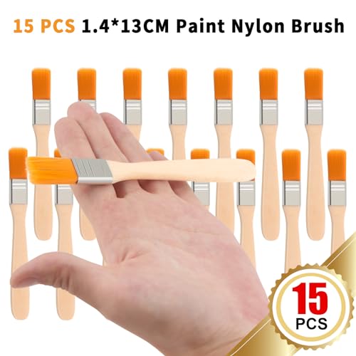 15er Kleine Malerpinsel 14mm Flach Lackpinsel 13cm Lang Mit Holzgriff für Farbe Streichen, Fenster, Lasur, Kunst, Malerbedarf, Malerei, DIY