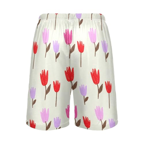 Red Purple Flower Pajama Shorts for Men Lounge Pants Lounge Bottoms Men'S Sleep Shorts with Pockets, S-XXL2