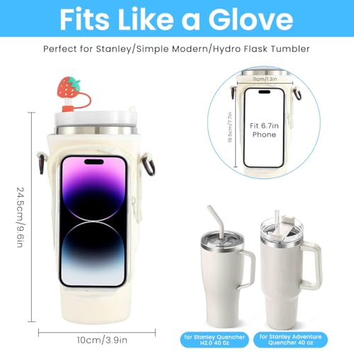 Image of HASTHIP Carry Bag for 40Oz Tumbler Cup Travel Tumbler Cup Bottle Sleeve with Touch Screen Phone Pouch & Removable Shoulder Strap Stylish Protective Drinkware Carry Bag for Stanley Cup 40Oz