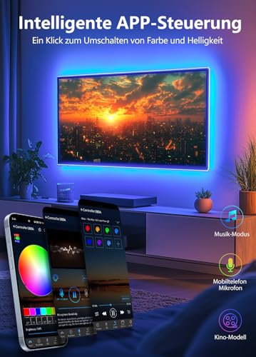 Nixtrve LED TV Hintergrundbeleuchtung, TV LED Strip 3M USB Bluetooth LED Streifen für 40-50 Zoll Fernseher und PC, RGB LED Streifen APP Control Musik Sync LED Beleuchtung für Deko