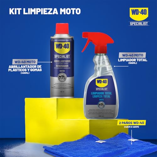 Miniatura 2 de Wd-40 Specialist Motorbike Kit Limpiador Abrillantador De Plásticos Y Gomas Limpiador Total 2 Paños De Microfibra
