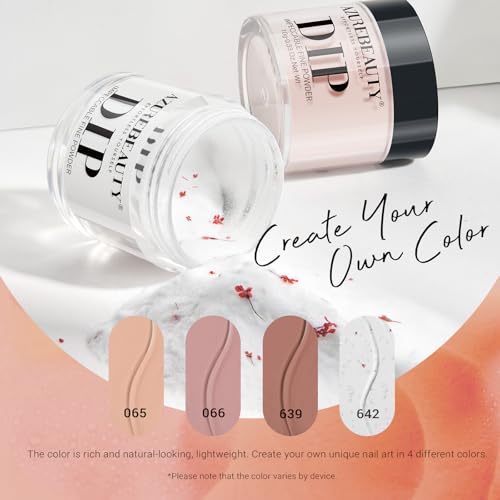 AZUREBEAUTY 4 Colors Dip Powder Nail Kit Starter Nude Brown Grey Dipping Powder Liquid Set with Base Top Coat Activator Dip Dried Flowers for French Nails Art Manicure DIY Salon