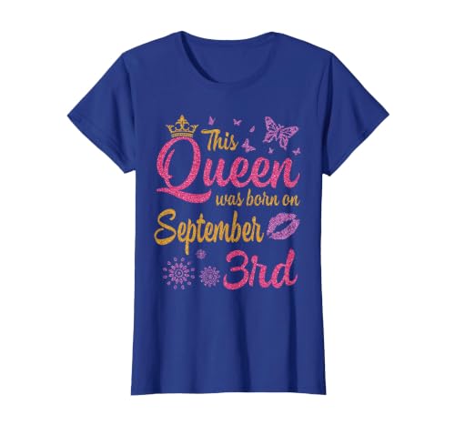 This Queen was Born On September 3rd Happy Birthday to Me T-Shirt, Women, Royal Blue, 3X-Large