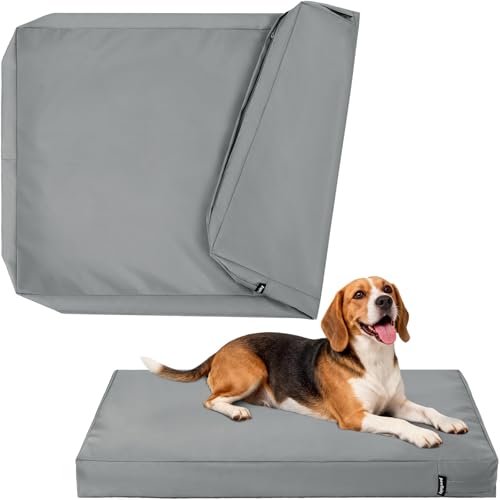 PAWFINITY Waterproof Dog Bed Cover Replacement Washable, Easy to Clean, Pet Hair Resistant, Heavy Duty Oxford, Zipper Closure, Indoor/Outdoor Use, Fits 36 Inch Dog Crate - Large, 34x22x3.5, Grey