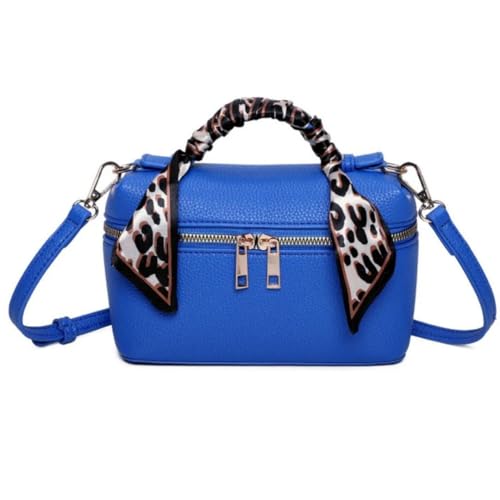 Leopard Metro - Bolso bandolera de piel sintética para maquillaje, detalle de asa de bufanda, correa ajustable y cremallera dorada, 20 x 12 x 7 cm, Blue, Viajes de lujo