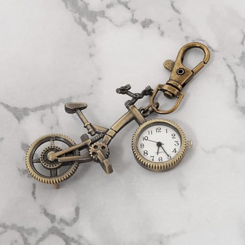 ساعة جيب صغيرة لطيفة على شكل دراجة للرجال من تزويق، ساعة جيب كلاسيكية كوارتز مع سلسلة مفاتيح