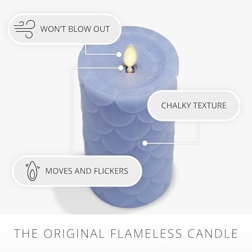 Image of Luminara Embossed Fish Scale Flameless LED Candle, Cornflower, 3.25 inch x 6.5 inch, Moving Flame Pillar, Battery Operated with Timer, Indoor
