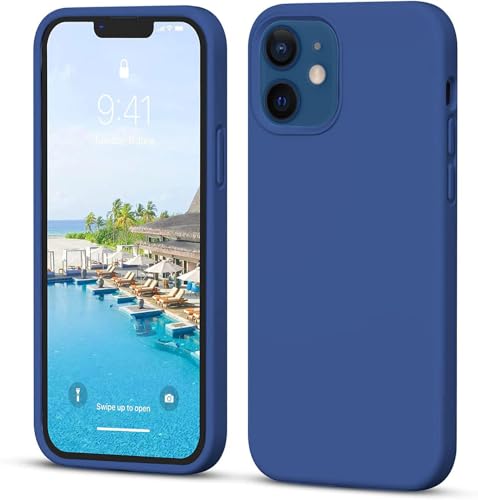 Image of DIZORO Microfiber Candy Case Compatible for iPhone 12 /iPhone 12 Pro 6.1 inch, Shockproof Slim Back Cover Liquid Silicone Case - Blue