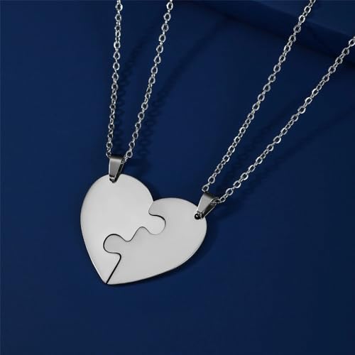 Collier de pièces de puzzle en argent 925, pendentif cœur ciselé pour des liens durables - 5