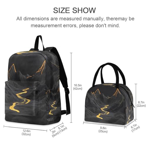 Backpack Lunch Box Set Large Capacity Travel Backpacks and Insulated Lunch Bag for Commute Hiking Picnic Surreal Landscape Print2