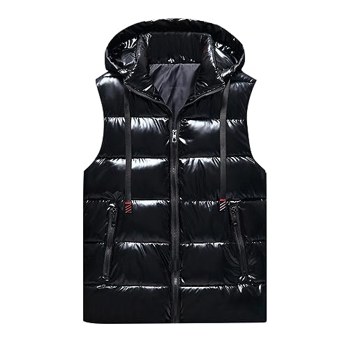 YOSUWOAI Chaleco acolchado brillante para hombre chaleco sin mangas con capucha desmontable cálido chaleco de invierno para trabajo deportivo al aire libre chaleco con capucha chaqueta de plumón cargo