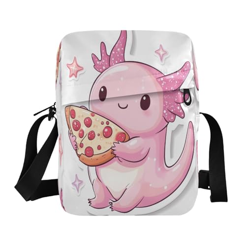 Crossbody Bag Cute Axolotl Pizza Messenger Bag for Women Men Purse Shoulder Bag Satchel Bag with Adjustable Strap 214B8890