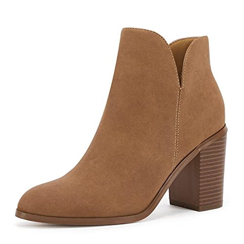 LAICIGO Womens V Cut Ankle Boots Side Zipper Chunky Stacked Heel Snakeskin Booties Shoes