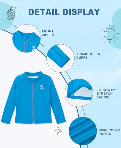 Image of BesserBay Baby Toddler Kids Rashguard Top UPF 50+ Long Sleeve Swim Shirt Zip Up Thumb Holes UV Jacket 12 Months-6 Years