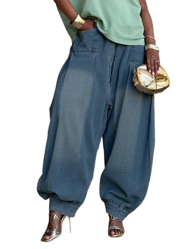 Women's Wide Leg Baggy Mid Rise Barrel Jeans Y2k Wash Vintage Harem Loose Cargo Pants Casual Boho Boyfriend Trousers