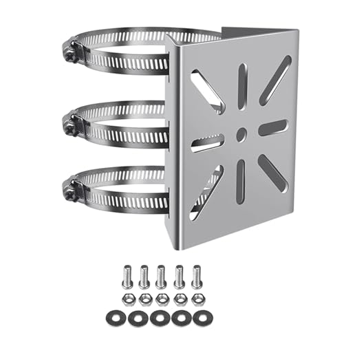 honecumi Universal Vertical Pole Mount Bracket for CCTV, IP & PTZ Dome Cameras, Stainless Steel Outdoor Mast Mount with 3 Adjustable Clamps, Weatherproof No-Drill Security Camera Mounting Kit