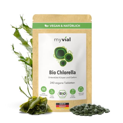Bio Chlorella Tabletten hochdosiert 240 Stück 500mg Vegan, ohne Zusätze, plastikfrei verpackt, Algen Presslinge aus Mikroalge, Chlorella Vulgaris Zellwand aufgebrochen