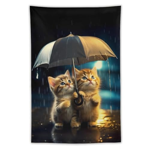 Tapisserie de chat sous la pluie mignon tenture murale decorative pour salon dortoir 100x150cm