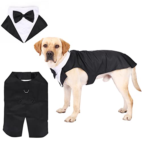 Hunde-Smoking, formelles Anzug, Kleidung, Bandana-Set, Haustierprinz, Hochzeitskleidung, Partyhemd, Fliege, Outfit, Hochzeit, Tux für große, mittelgroße Hunde, Gentleman-Bekleidung (schwarz, XXL) Cover