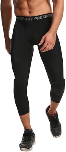 Miniatura 7 de Blaward Paquete de 2 pantalones de baloncesto para hombre con rodilleras, 34 capri acolchados de compresión, leggings deportivos, capa base atlética