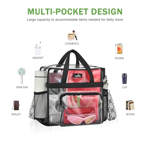 Image of MAY TREE Clear Bag Stadium Approved, Cold-Resistant, Lightweight and Waterproof, Transparent Tote Bag and Gym Clear Bag, See Through Tote Bag for Work, Sports Games and Concerts-12 x12 x6