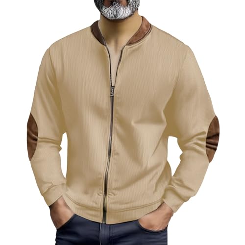 Lightweight Corduroy Jacket Men Zip Up Bomber Jackets Casual Vintage Colorblock Fall Varsity Sweatshirt with Pockets