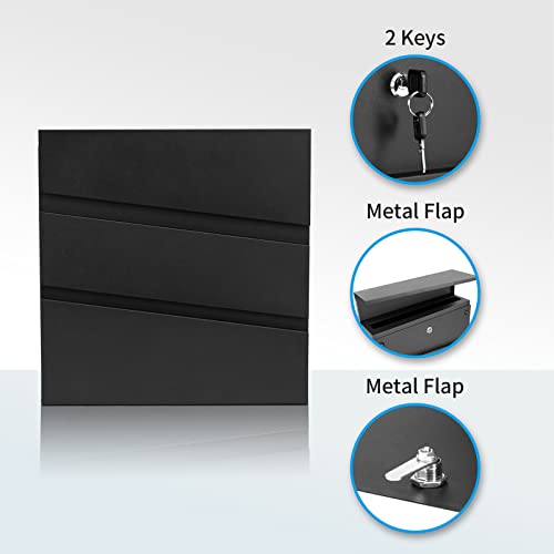 Image of Wall-Mount Mailbox with Lock and Keys, Security Key Drop Box for House Outside, Locking Postbox, Steel Metal Rust-Proof Mail Box, 11.02 x 11.02 x 4.33 Inch, Black, MD002