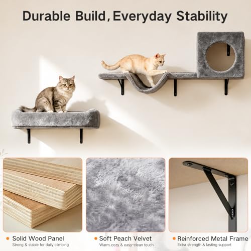 Juego de estantes de pared para gatos 5 en 1 gris miniatura 4