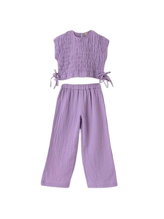Image of SPUNKIES Pure Cotton Top & Leggings Set for Kids Girls - Yellow Smocking Casual Wear (2-14 Years)