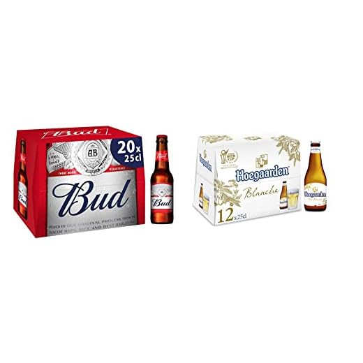 Bière Bud 5% Pack 20 Bouteilles 25cl & Bière Hoegaarden Blanche 4.9% Pack 12 Bouteilles 25cl