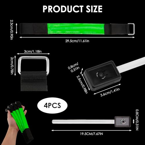 4Pcs Rechargeable LED Armband for Running, High Visibility Light Up Reflective Arm Bands Night Safety for Women Men Running Walking Cycling