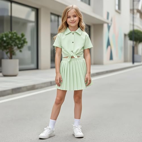Image of HIHA Girls 3 Piece Outfit Cami Crop Tops Skirt Set with Button Down Shirts Size 6-12